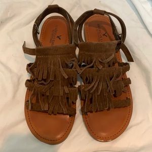 American eagle brown fringe sandals size 8